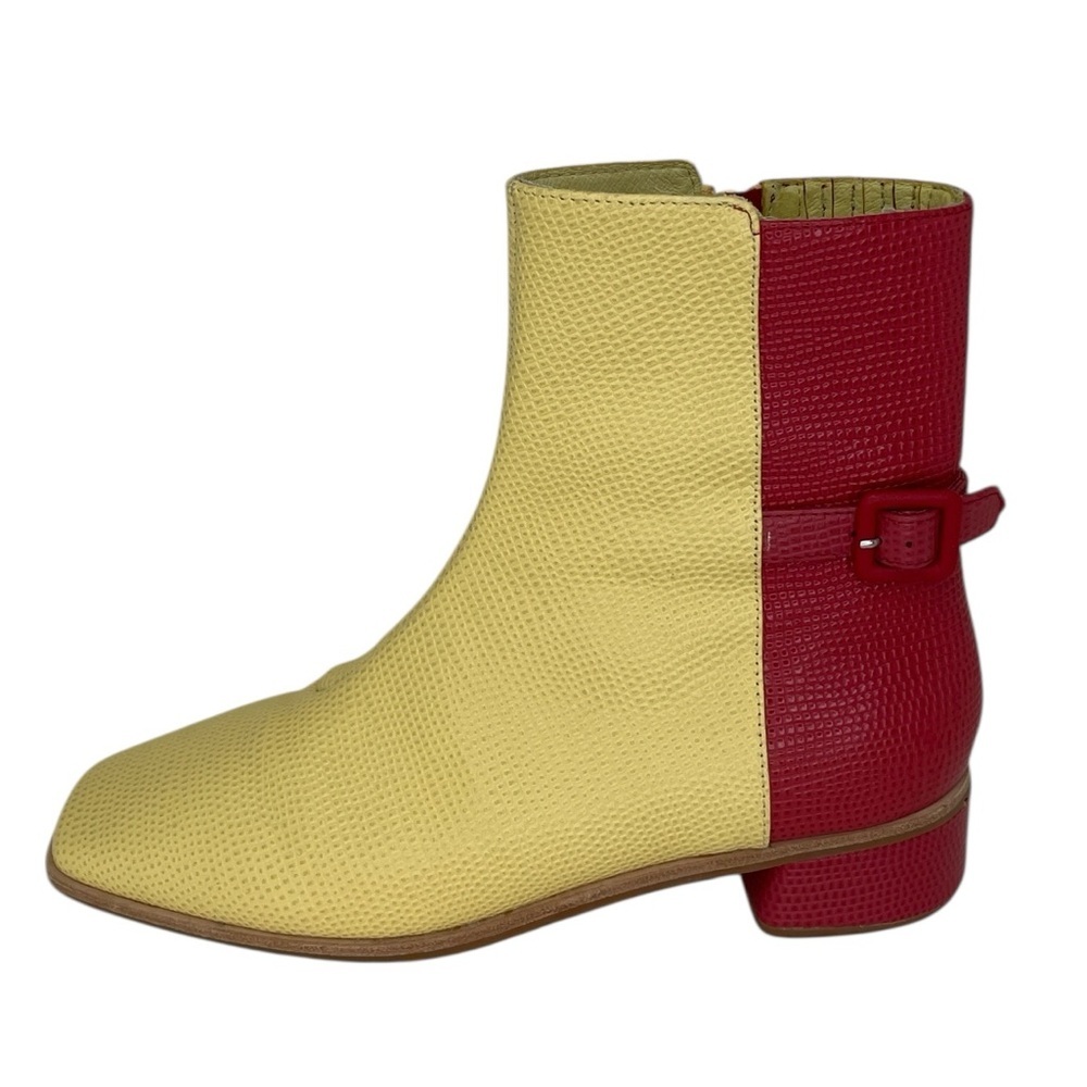 Charlotte Stone Stylish Raspberry Yellow Ankle Boots Textured Size 9 - Picture 7 of 10